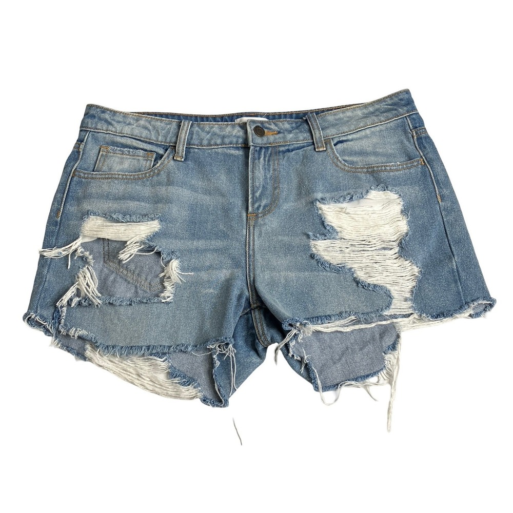 Cello Denim Shorts Womens 11 Blue Distressed Frayed Hem Cotton Festival Grunge